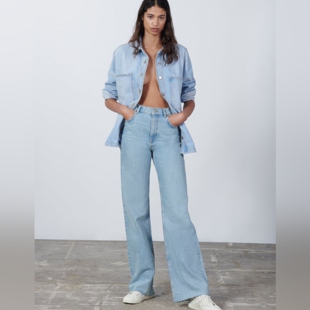 Zara The 90's Full Length High Rise Wide Leg Unfinished Hem Women Jeans NWOT - Picture 16 of 16